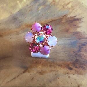 Pink Opal + Rose Crystal Flower Statement Ring